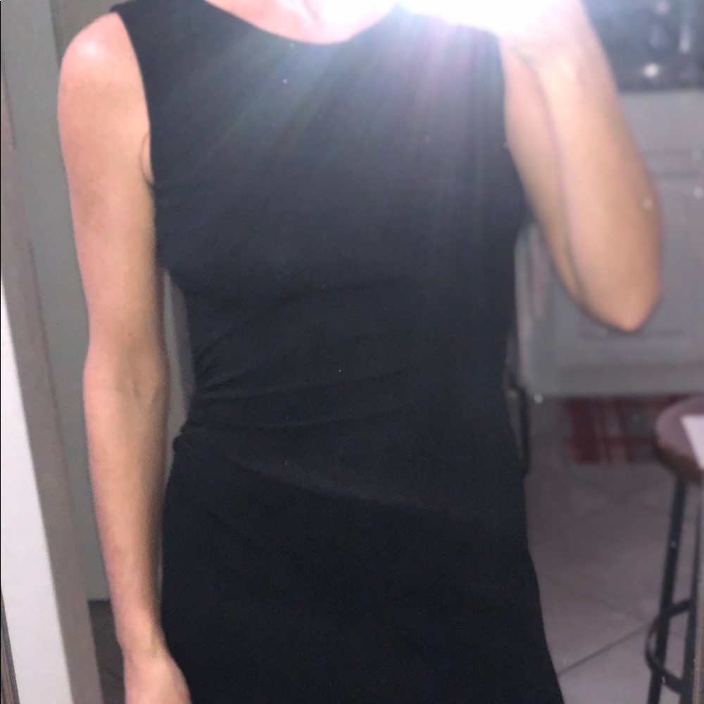 Black petite dress with side rouche